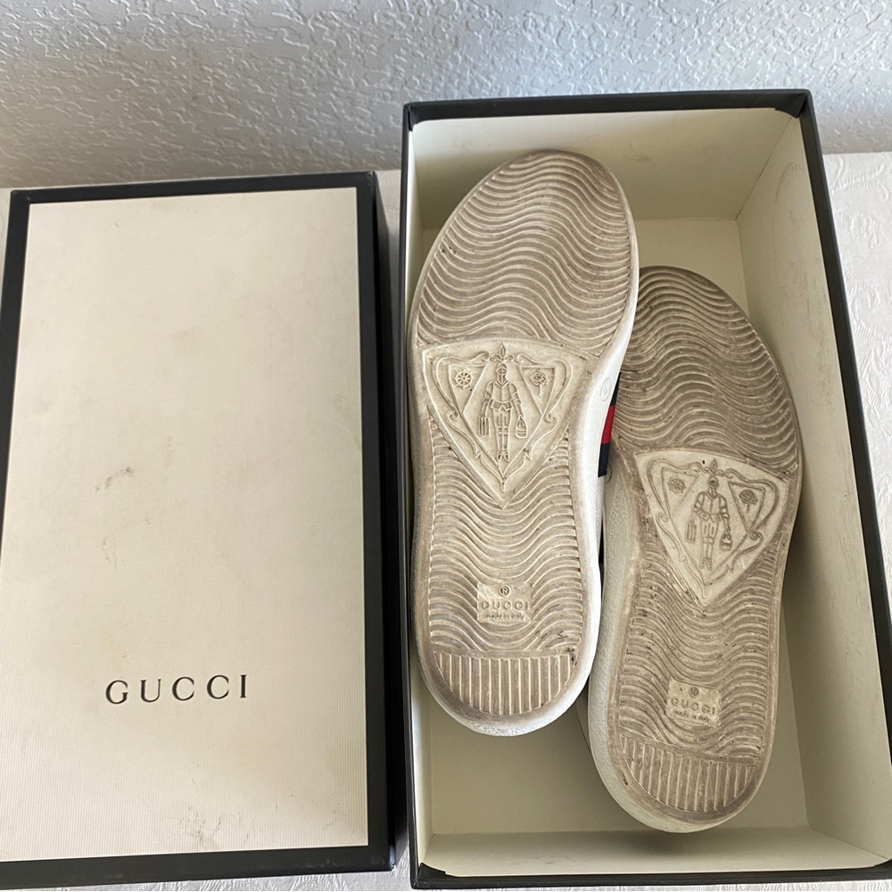 Gucci silver leather Web Sneakers - Picture 12 of 14